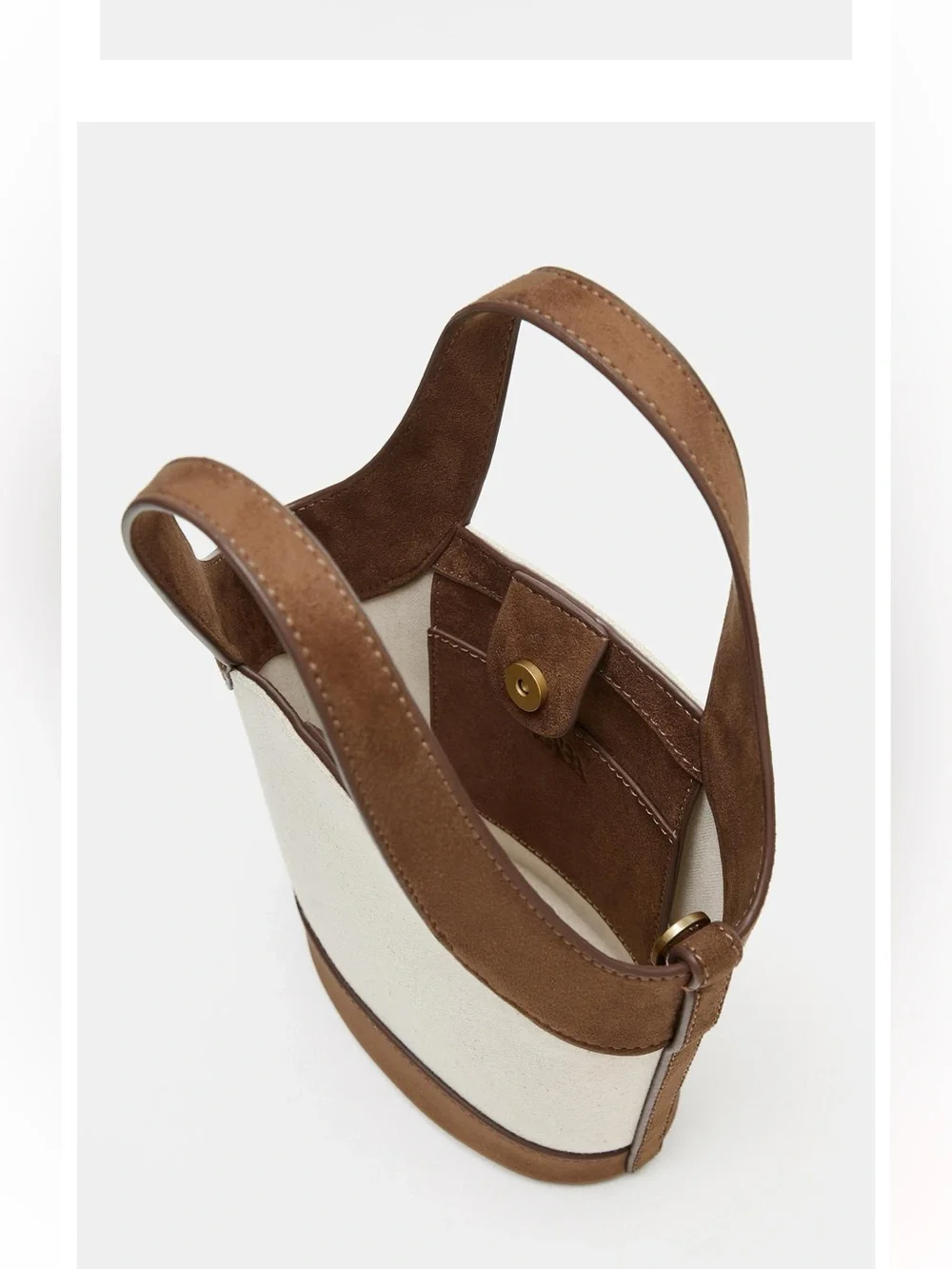 Zara Cream Canvas and Brown Leatherette Mini Crossbody. POP